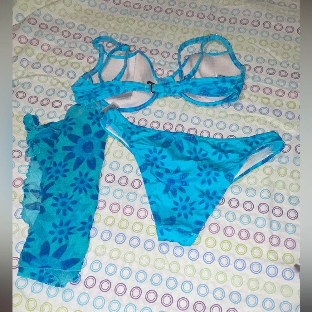 Tropical Blue Floral Kids Bikini Set
